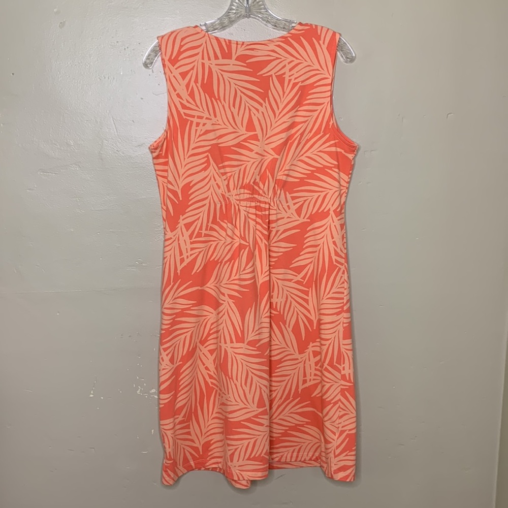 D & Co. Dress Coral Palm Tree Print Sleeveless Cotton Spandex V Neck MIDI Small - Picture 2 of 10